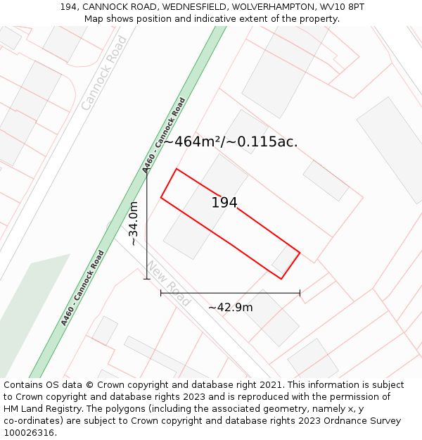 194, CANNOCK ROAD, WEDNESFIELD, WOLVERHAMPTON, WV10 8PT: Plot and title map