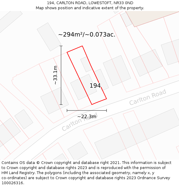 194, CARLTON ROAD, LOWESTOFT, NR33 0ND: Plot and title map