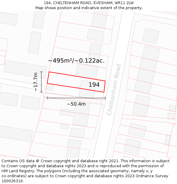 194, CHELTENHAM ROAD, EVESHAM, WR11 2LW: Plot and title map