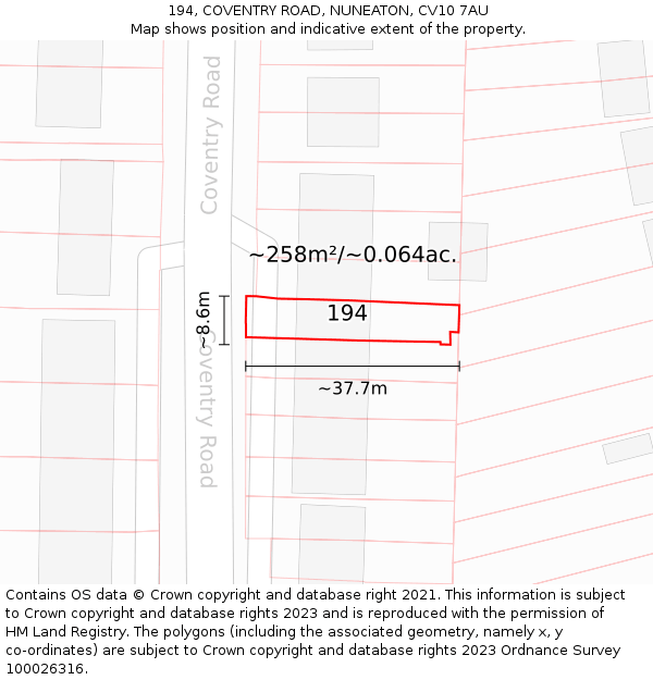 194, COVENTRY ROAD, NUNEATON, CV10 7AU: Plot and title map