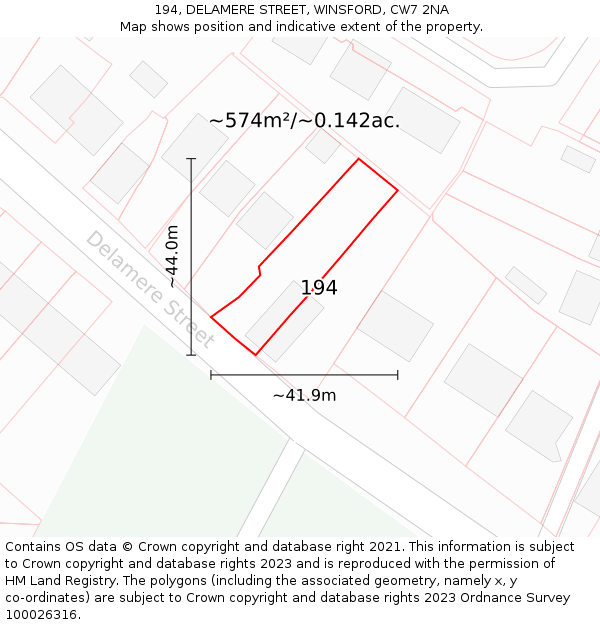 194, DELAMERE STREET, WINSFORD, CW7 2NA: Plot and title map