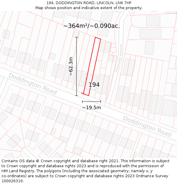 194, DODDINGTON ROAD, LINCOLN, LN6 7HF: Plot and title map
