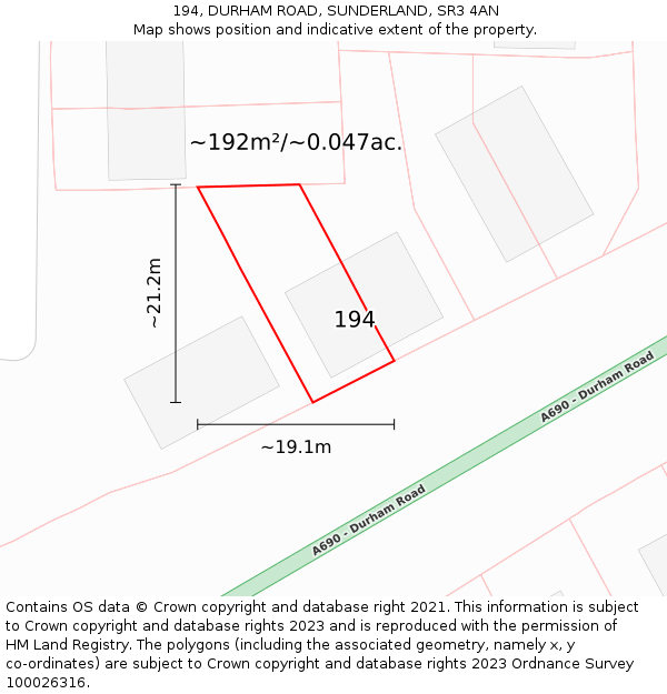 194, DURHAM ROAD, SUNDERLAND, SR3 4AN: Plot and title map