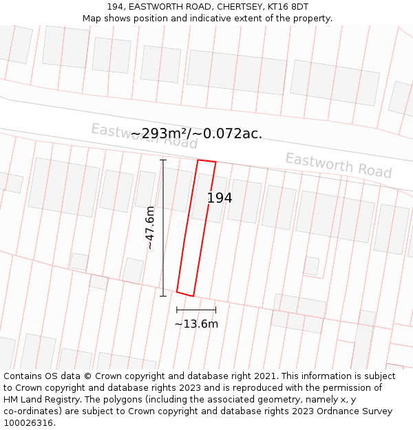 194, EASTWORTH ROAD, CHERTSEY, KT16 8DT: Plot and title map