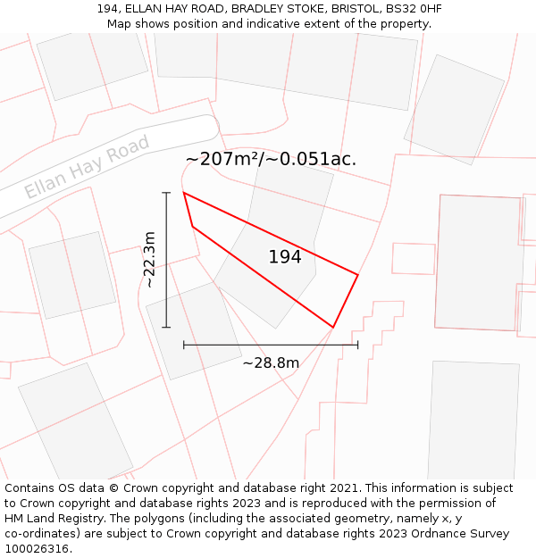 194, ELLAN HAY ROAD, BRADLEY STOKE, BRISTOL, BS32 0HF: Plot and title map