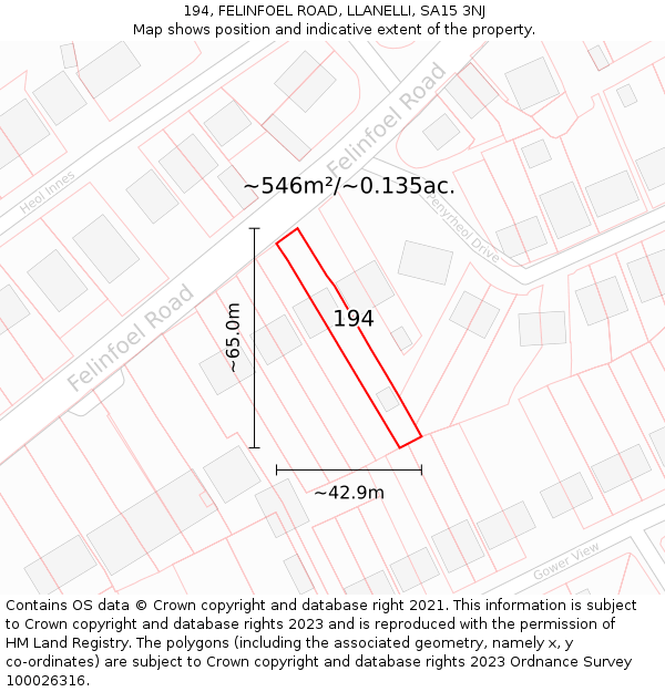 194, FELINFOEL ROAD, LLANELLI, SA15 3NJ: Plot and title map
