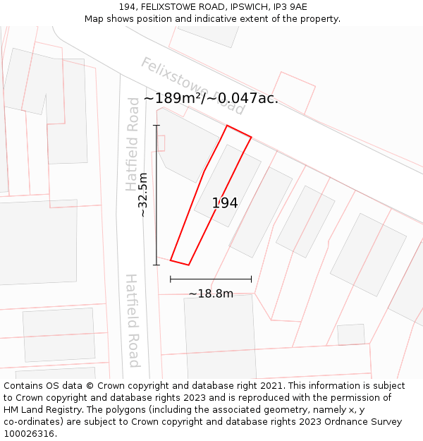 194, FELIXSTOWE ROAD, IPSWICH, IP3 9AE: Plot and title map