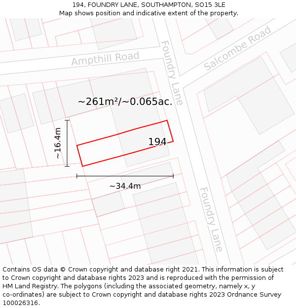 194, FOUNDRY LANE, SOUTHAMPTON, SO15 3LE: Plot and title map