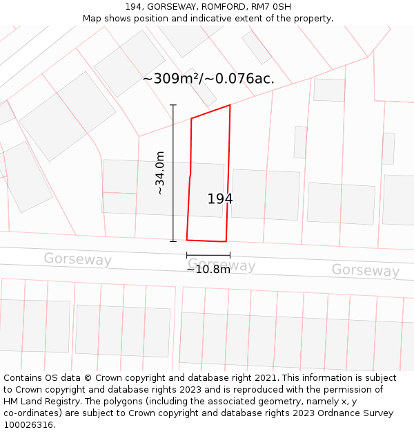 194, GORSEWAY, ROMFORD, RM7 0SH: Plot and title map