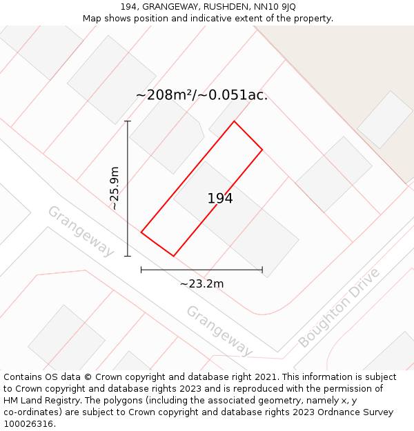 194, GRANGEWAY, RUSHDEN, NN10 9JQ: Plot and title map