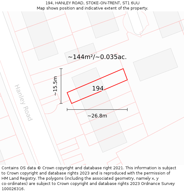 194, HANLEY ROAD, STOKE-ON-TRENT, ST1 6UU: Plot and title map