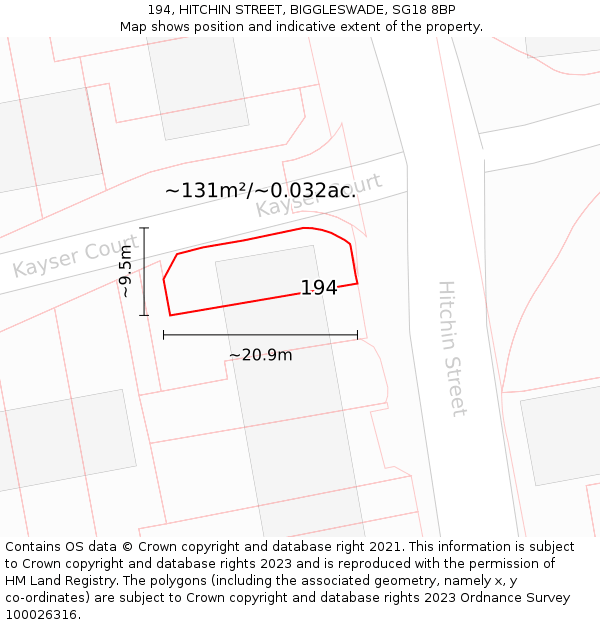 194, HITCHIN STREET, BIGGLESWADE, SG18 8BP: Plot and title map