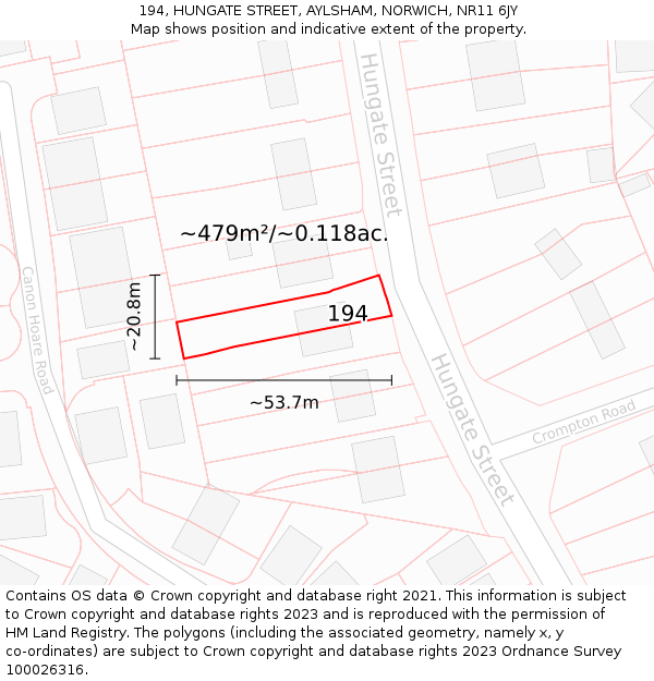 194, HUNGATE STREET, AYLSHAM, NORWICH, NR11 6JY: Plot and title map
