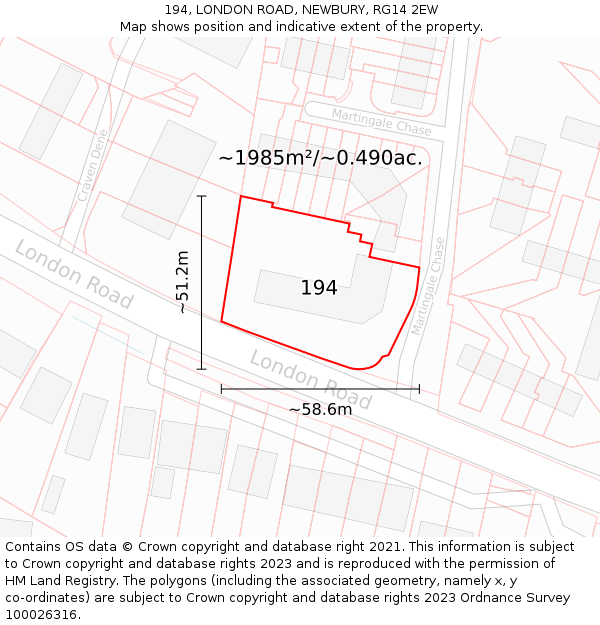 194, LONDON ROAD, NEWBURY, RG14 2EW: Plot and title map