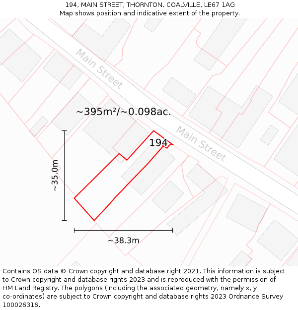 194, MAIN STREET, THORNTON, COALVILLE, LE67 1AG: Plot and title map