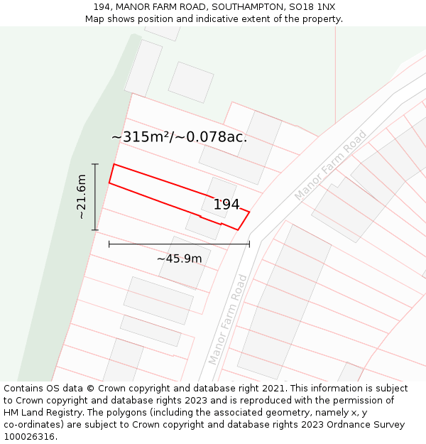 194, MANOR FARM ROAD, SOUTHAMPTON, SO18 1NX: Plot and title map