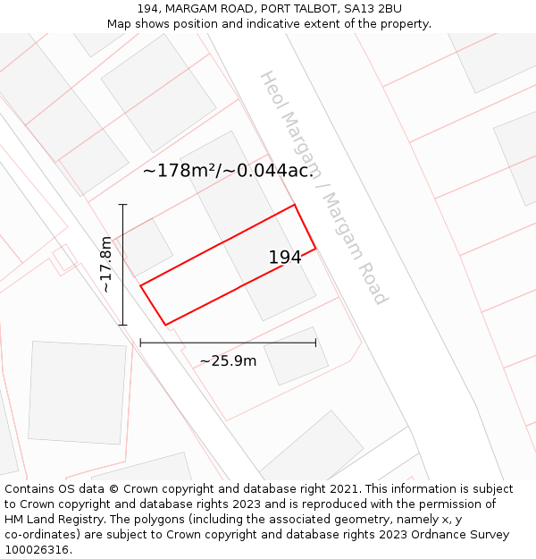 194, MARGAM ROAD, PORT TALBOT, SA13 2BU: Plot and title map