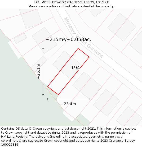 194, MOSELEY WOOD GARDENS, LEEDS, LS16 7JE: Plot and title map