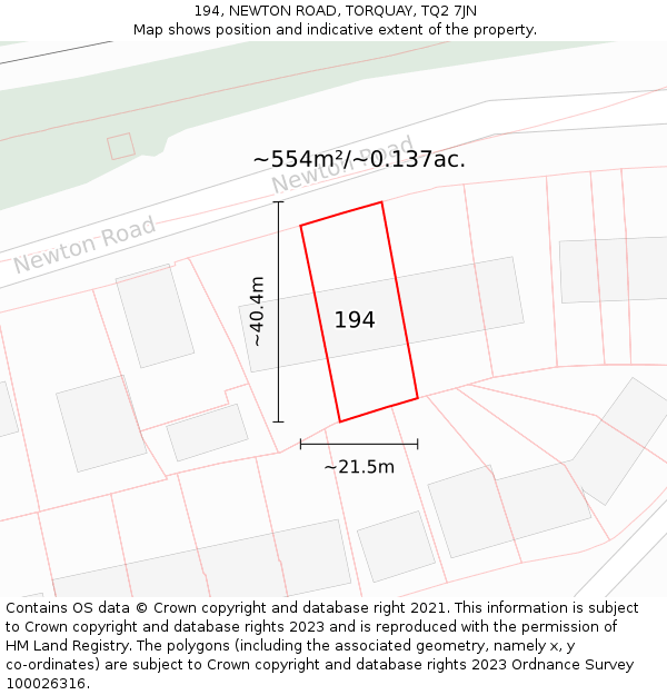 194, NEWTON ROAD, TORQUAY, TQ2 7JN: Plot and title map