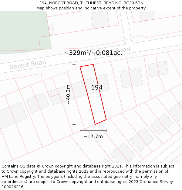 194, NORCOT ROAD, TILEHURST, READING, RG30 6BN: Plot and title map