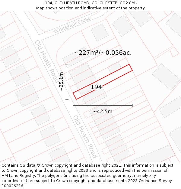 194, OLD HEATH ROAD, COLCHESTER, CO2 8AU: Plot and title map