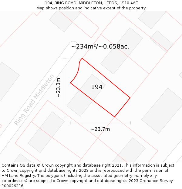 194, RING ROAD, MIDDLETON, LEEDS, LS10 4AE: Plot and title map