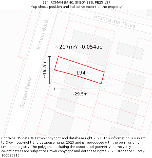 194, ROMAN BANK, SKEGNESS, PE25 1SF: Plot and title map