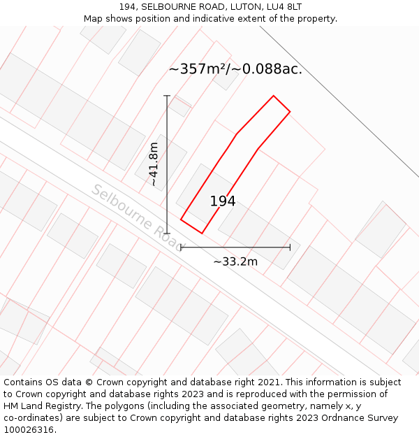 194, SELBOURNE ROAD, LUTON, LU4 8LT: Plot and title map