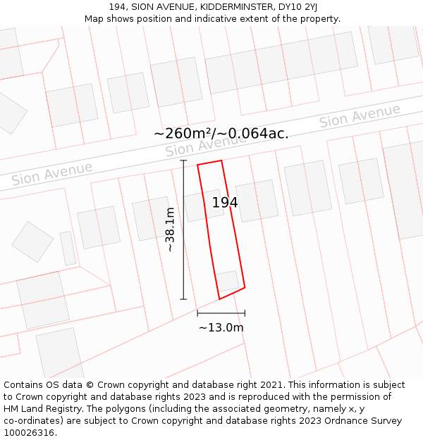 194, SION AVENUE, KIDDERMINSTER, DY10 2YJ: Plot and title map