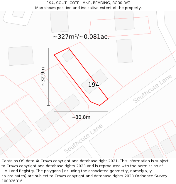 194, SOUTHCOTE LANE, READING, RG30 3AT: Plot and title map