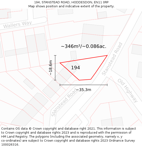 194, STANSTEAD ROAD, HODDESDON, EN11 0RP: Plot and title map