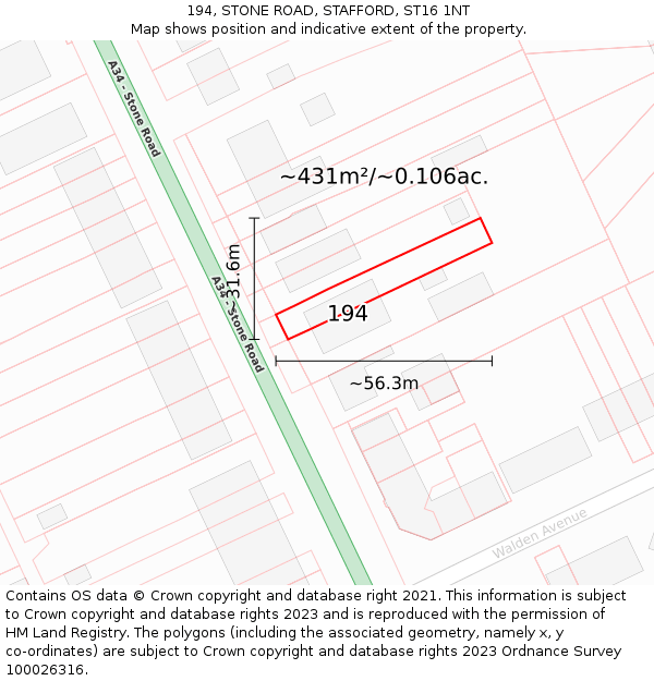194, STONE ROAD, STAFFORD, ST16 1NT: Plot and title map