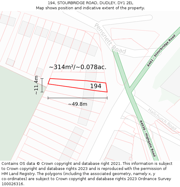 194, STOURBRIDGE ROAD, DUDLEY, DY1 2EL: Plot and title map