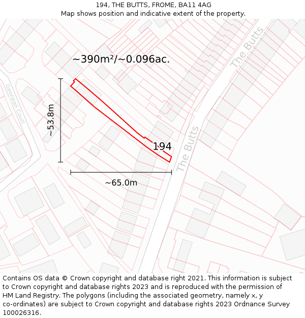 194, THE BUTTS, FROME, BA11 4AG: Plot and title map