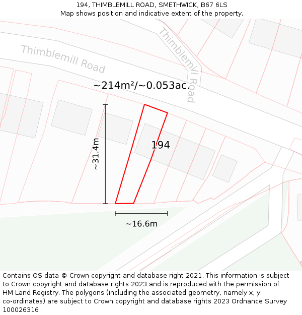 194, THIMBLEMILL ROAD, SMETHWICK, B67 6LS: Plot and title map
