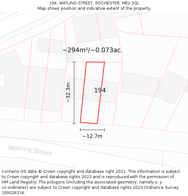 194, WATLING STREET, ROCHESTER, ME2 3QL: Plot and title map