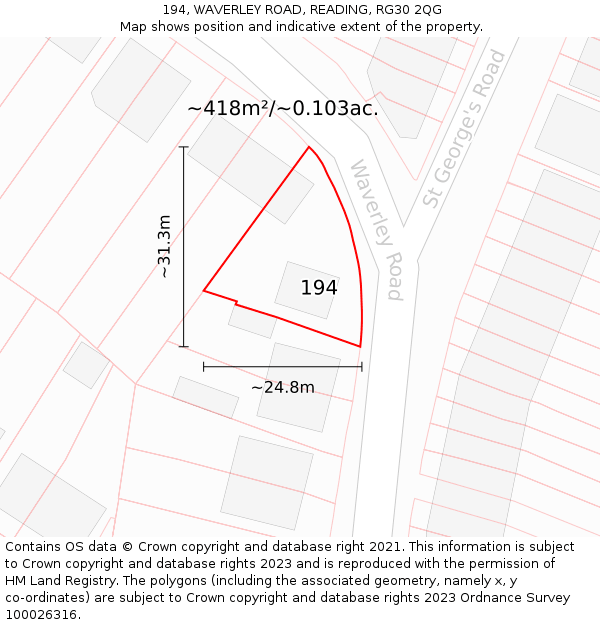 194, WAVERLEY ROAD, READING, RG30 2QG: Plot and title map