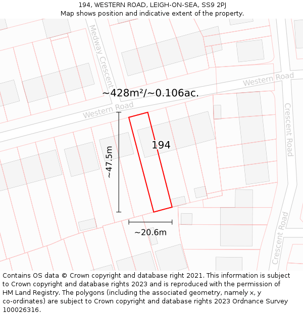 194, WESTERN ROAD, LEIGH-ON-SEA, SS9 2PJ: Plot and title map