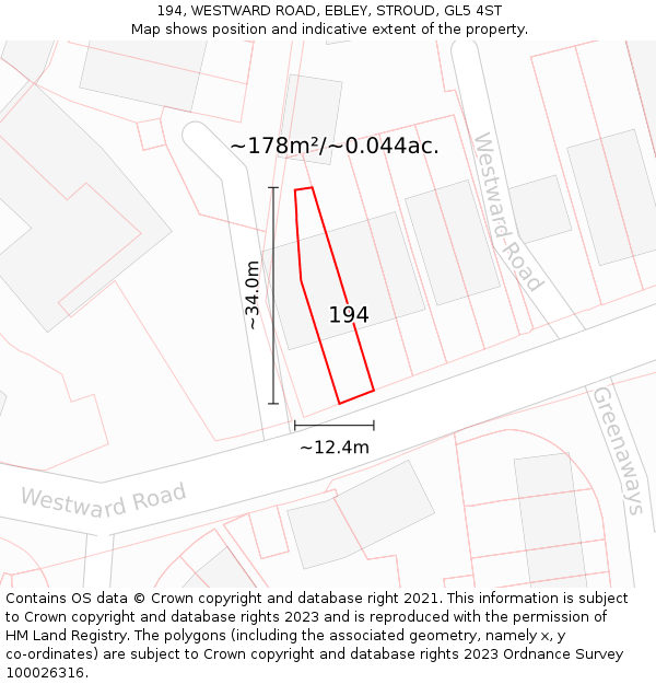 194, WESTWARD ROAD, EBLEY, STROUD, GL5 4ST: Plot and title map