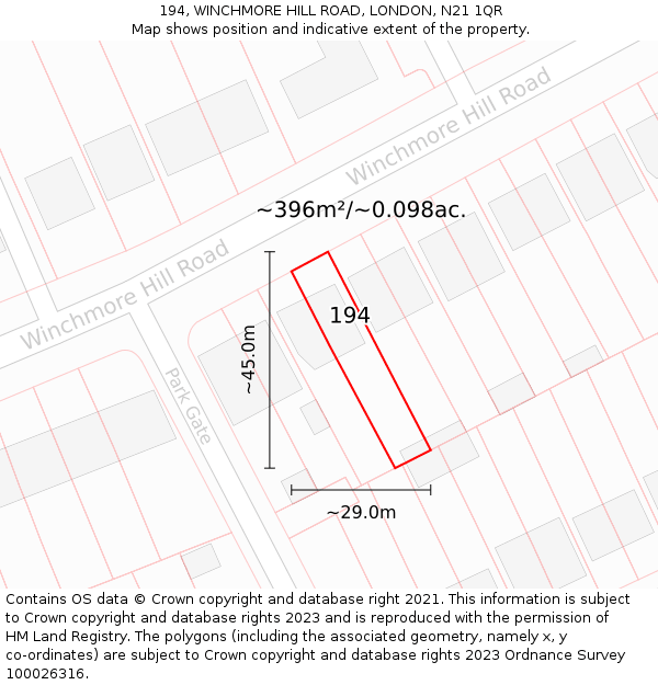 194, WINCHMORE HILL ROAD, LONDON, N21 1QR: Plot and title map