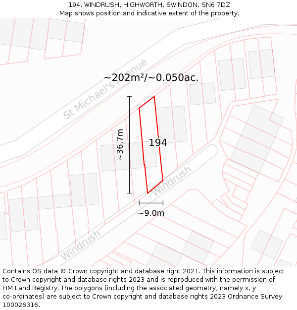 194, WINDRUSH, HIGHWORTH, SWINDON, SN6 7DZ: Plot and title map
