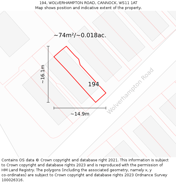 194, WOLVERHAMPTON ROAD, CANNOCK, WS11 1AT: Plot and title map