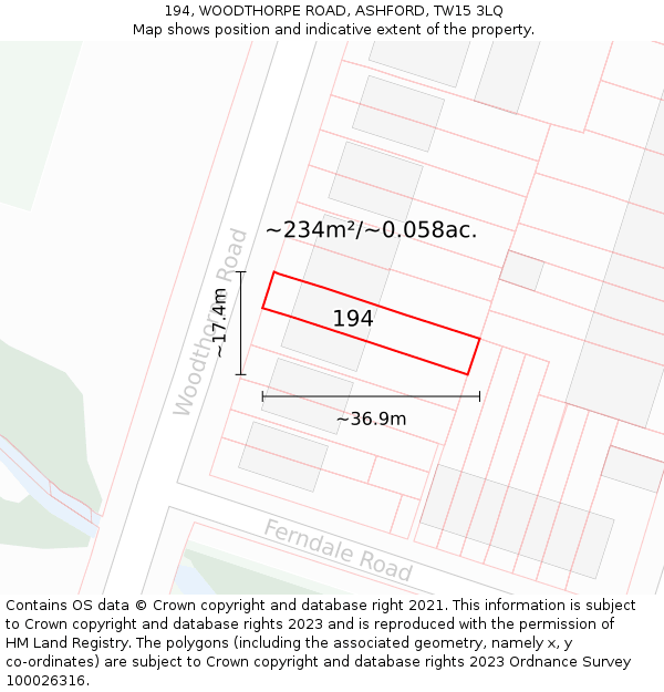 194, WOODTHORPE ROAD, ASHFORD, TW15 3LQ: Plot and title map