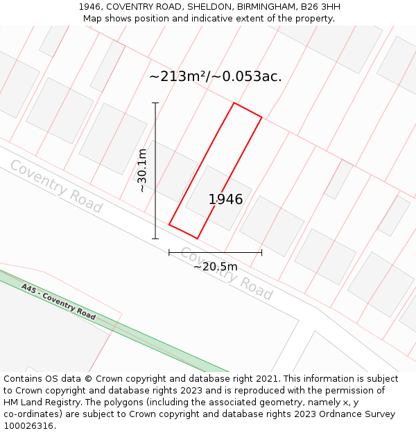 1946, COVENTRY ROAD, SHELDON, BIRMINGHAM, B26 3HH: Plot and title map