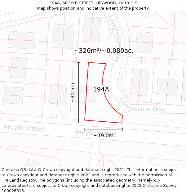 194A, ARGYLE STREET, HEYWOOD, OL10 3LS: Plot and title map