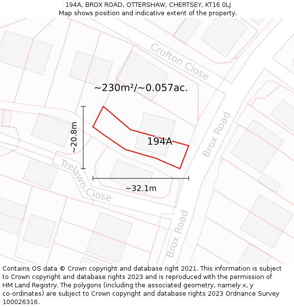 194A, BROX ROAD, OTTERSHAW, CHERTSEY, KT16 0LJ: Plot and title map