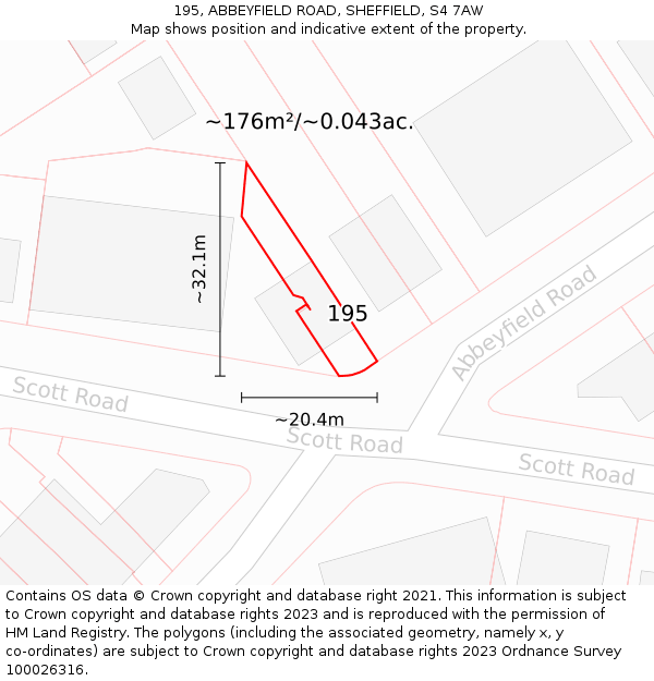195, ABBEYFIELD ROAD, SHEFFIELD, S4 7AW: Plot and title map