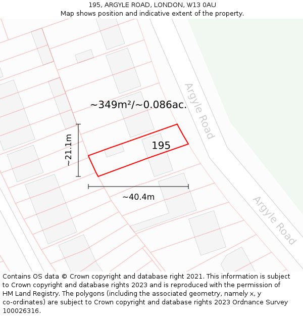 195, ARGYLE ROAD, LONDON, W13 0AU: Plot and title map