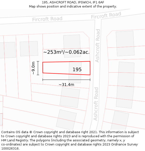 195, ASHCROFT ROAD, IPSWICH, IP1 6AF: Plot and title map