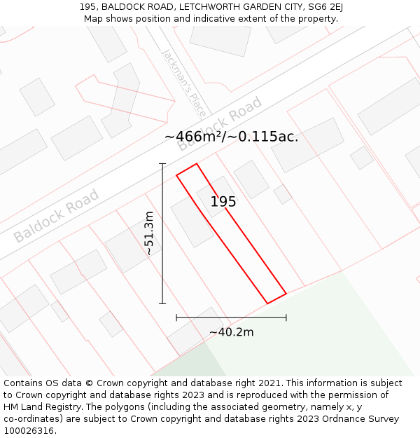 195, BALDOCK ROAD, LETCHWORTH GARDEN CITY, SG6 2EJ: Plot and title map